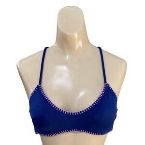 Victoria's Secret Bikini Swim Top Medium Blue/Removable Pads Macrame Accent EUC